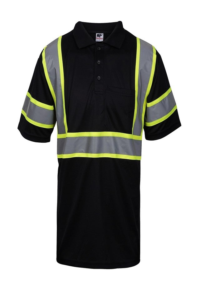 L&M® Hi Vis T Shirt Polo Shirt ANSI Class 3 Reflective Safety Lime Orange Black Short Long Sleeve HIGH Visibility (as1, Alpha, 3X_l, Regular, Regular, Black 73) - Image 1